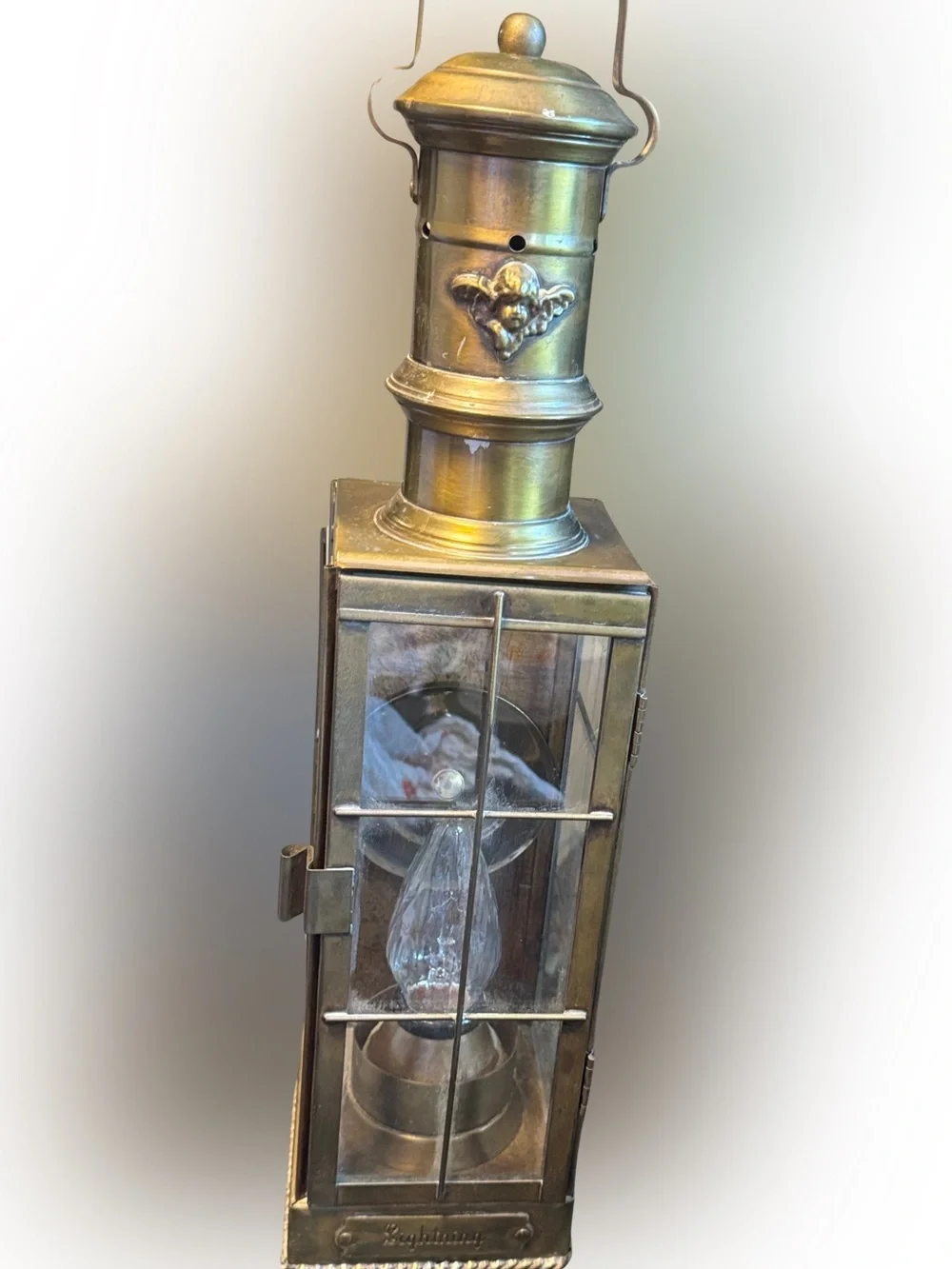 Vintage-Inspired Brass Metal Glass Lantern - Gold Words